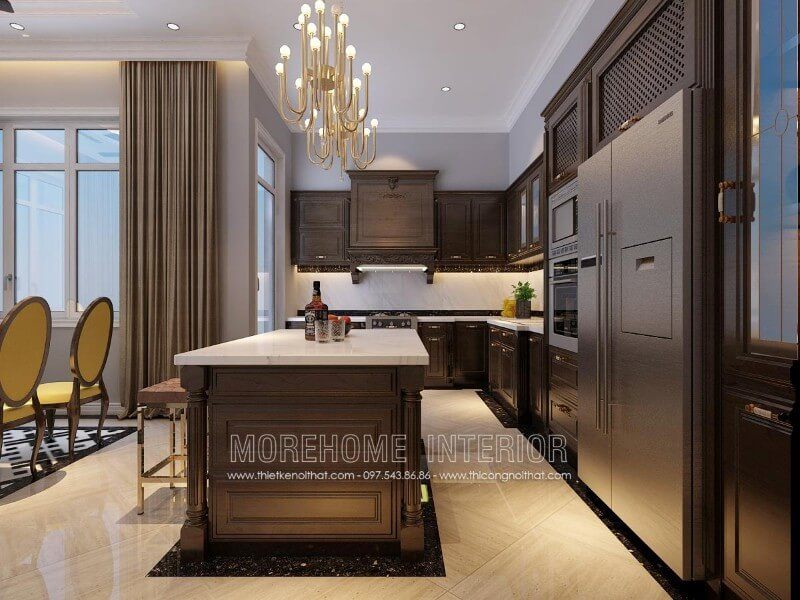 cho người sử dụng
Thiết kế tủ bếp chữ L để tận dụng tối đa mọi góc khuất của căn phòng, trong đó chiếc bàn đảo được đặt ở chính giữa tích hợp nhiều chức năng như quầy bar, bàn ăn phụ... giúp tạo sự tiện nghi cho người sử dụng.