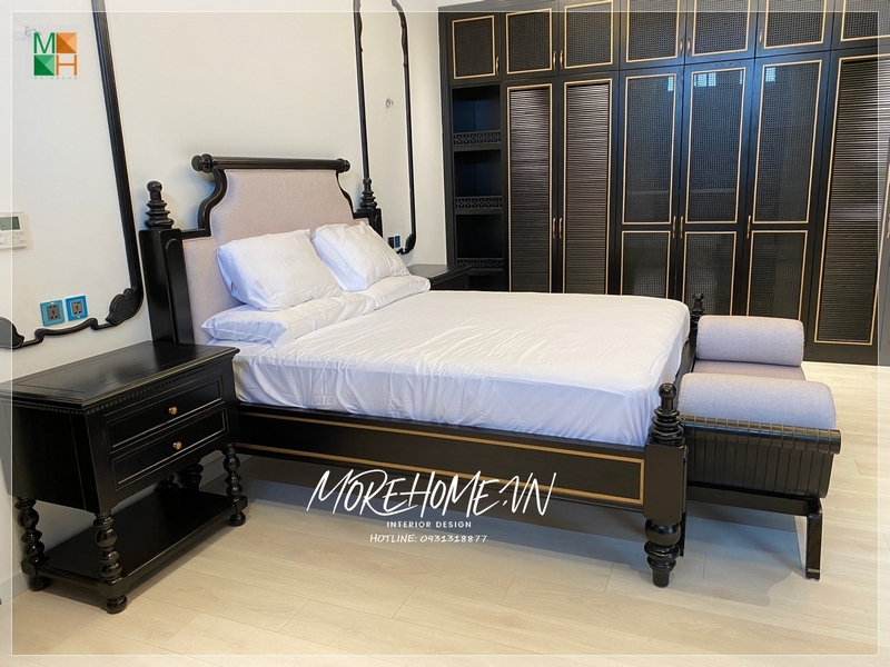 Thi công phong ngủ nội thất mang phong cách indochine mang tới một không gian riêng thoải mái, tiện nghi và tính thẩm mỹ cao