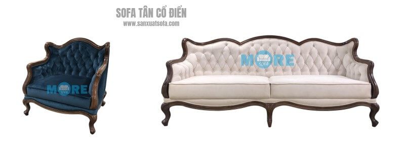 Ghế sofa Tân cổ điển MS-001 với vật liệu gỗ Tự nhiên Óc chó, bọc nỉ cao cấp được trang trí đẹp tại biệt thự Greenbay ở Hà Nội.